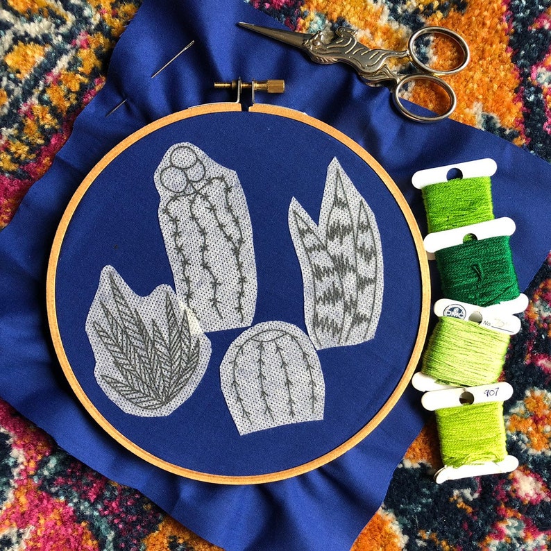 Detailed Cacti - Peel, Stick, and Stitch Hand Embroidery Designs