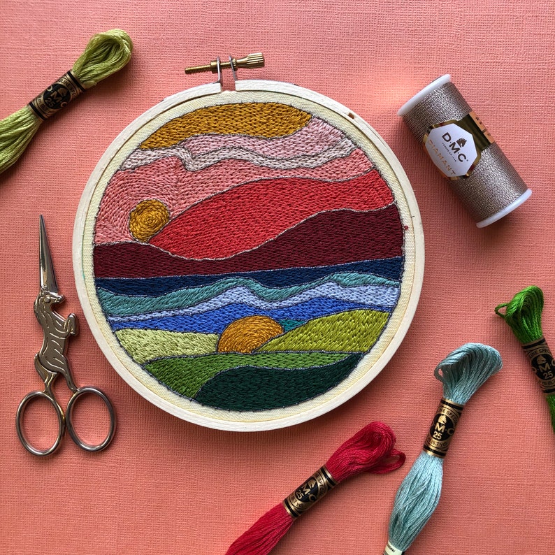 Stained Glass Landscape - Intermediate Hand Embroidery Pattern