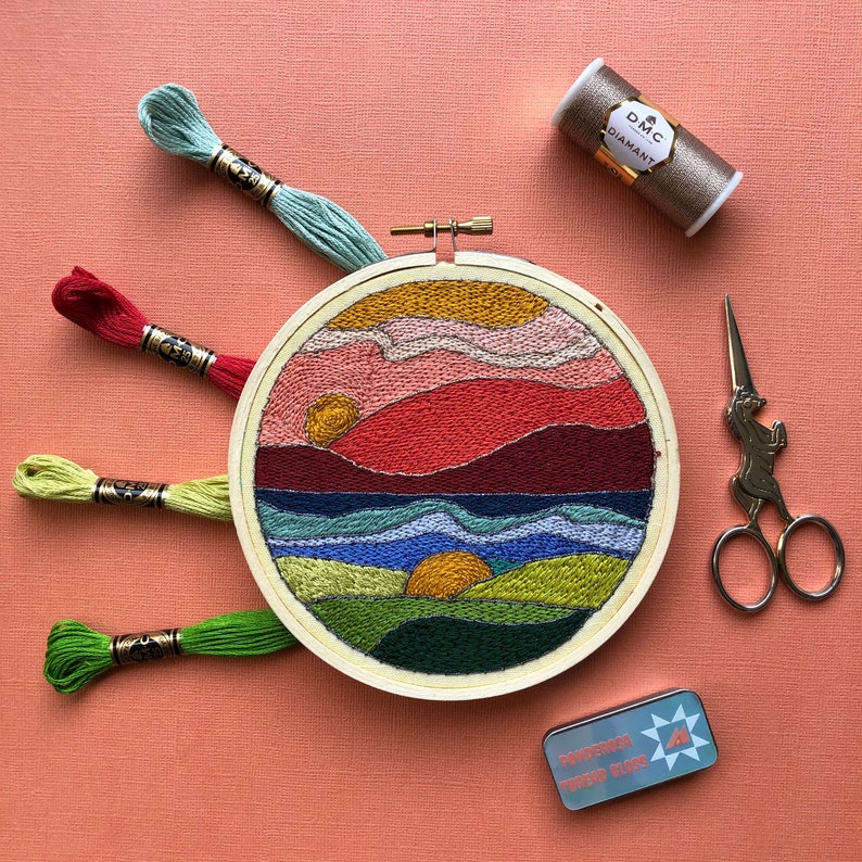 Stained Glass Landscape - Intermediate Hand Embroidery Pattern