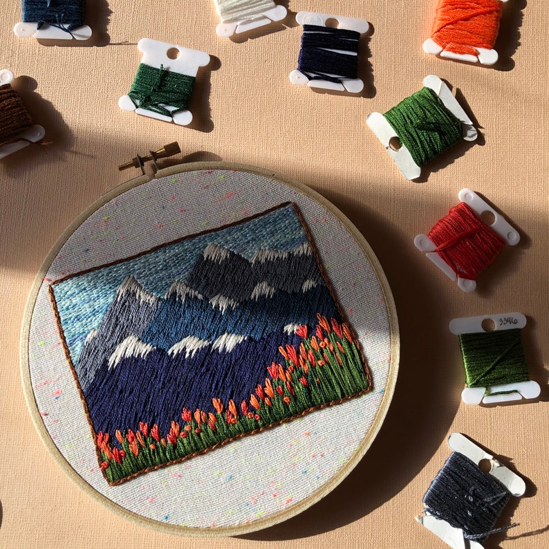 PNW Mountains and Tulips - Intermediate DIY Embroidery Craft Kit