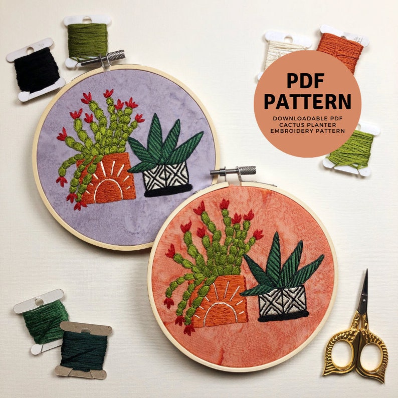 Snake Plant + Blooming Christmas Cactus - Beginner Hand Embroidery Pattern