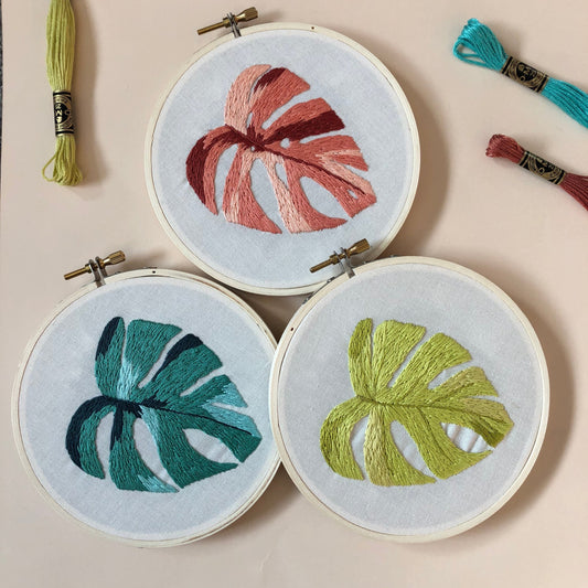 Variegated Monstera- DIY Beginner Hand Embroidery Kit